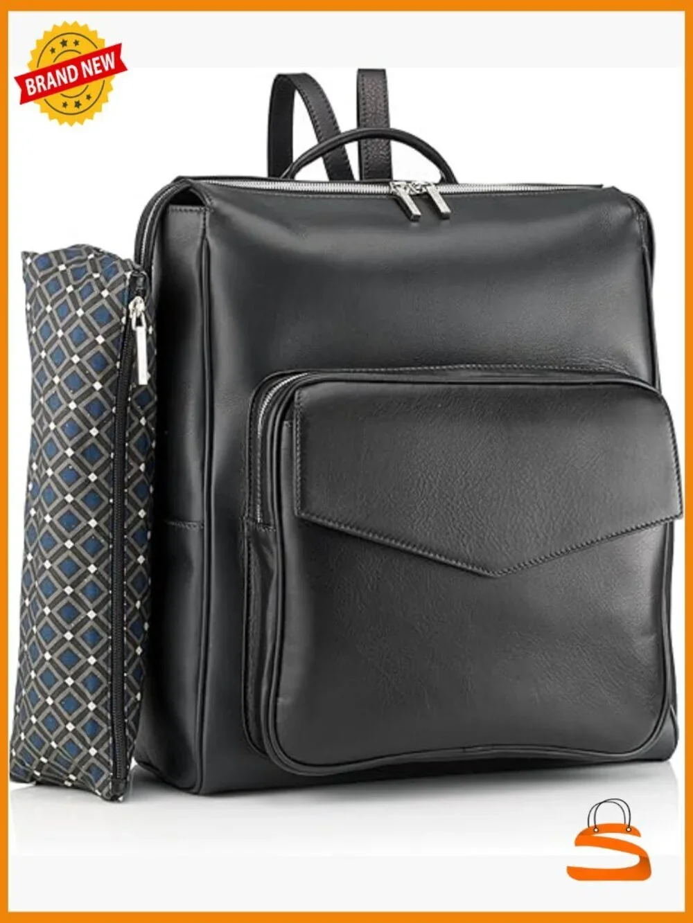 Italian Leather Daypack Backpack, Nappa Calf Leather, Two Compartments, Work